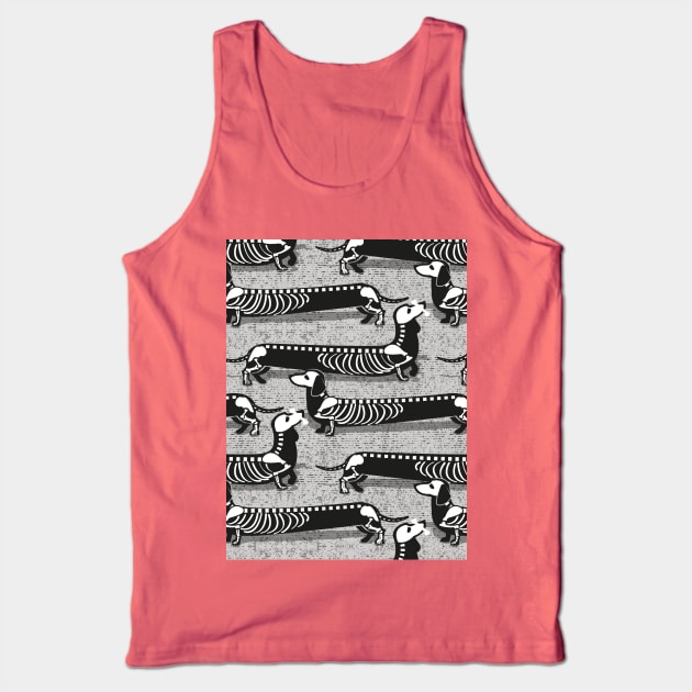 Spooktacular long dachshunds skeleton // pattern // light grey background skeleton dogs Tank Top by SelmaCardoso